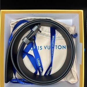 Louis Vuitton Black Leather Belt with Matte Black Buckle